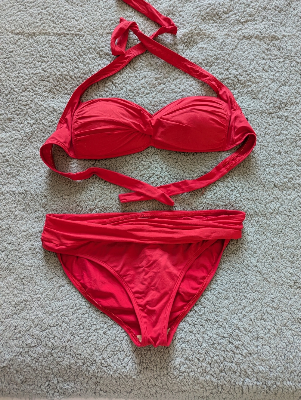 La Blanca Island Goddess Bandeau Halter Bikini Top, Banded Hipster Bottom Sz.12
